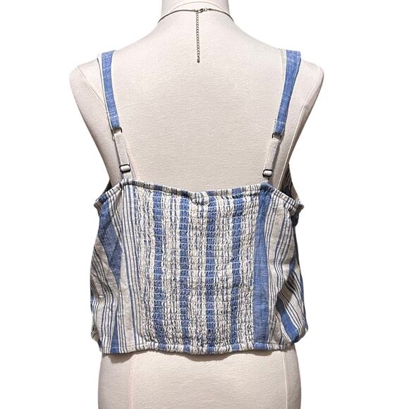 TORRID 1 Plus Size Linen Blend Button Crop Tank Top Beige & Blue Stripe, NWT - Picture 2 of 9